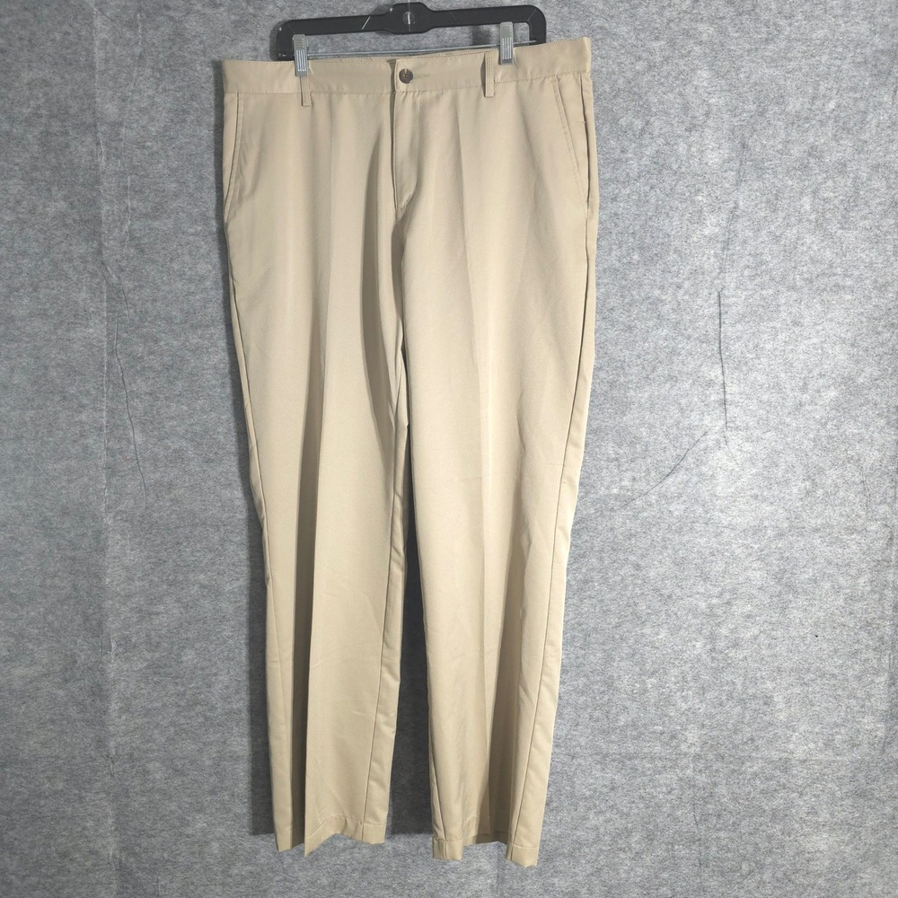 Adidas ClimaLite Mens Golf Pants Khaki Beige 35x32 Flat Front Straight Leg Sport